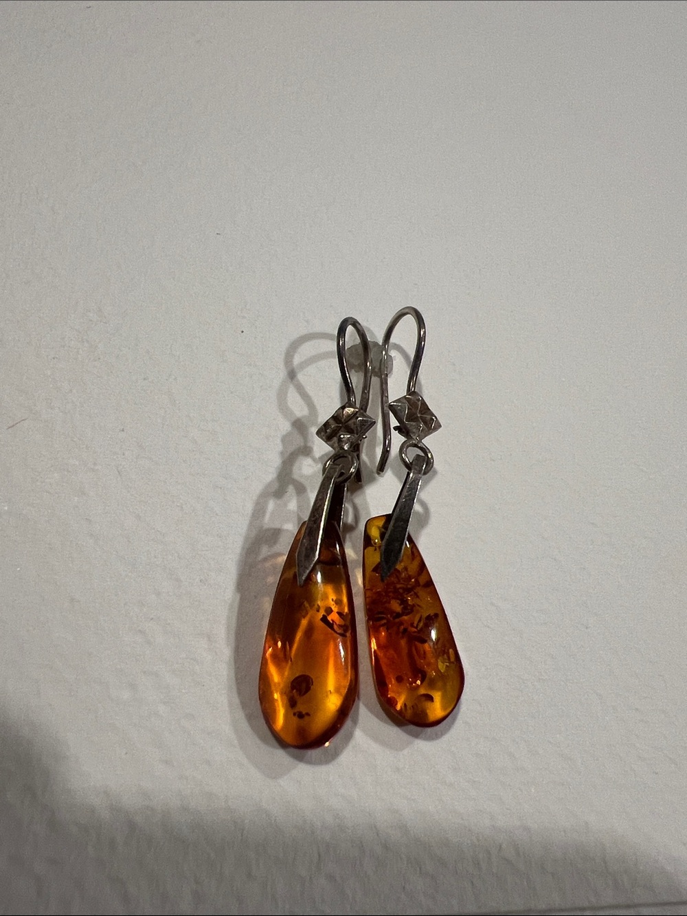 Amber Teardrop Dangle Earrings - Warm Honey Amber